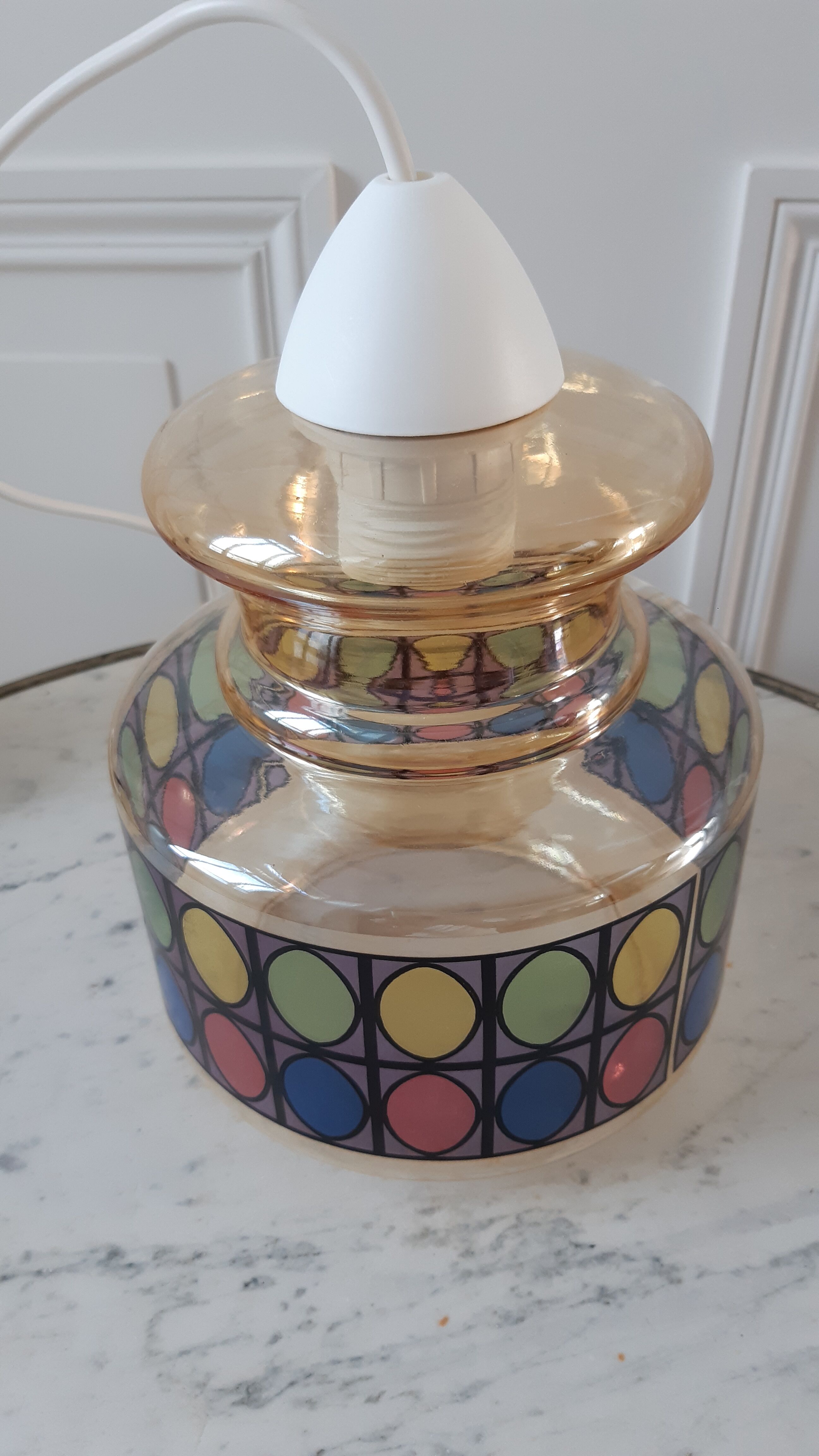 Colored glass pendant lamp 70s