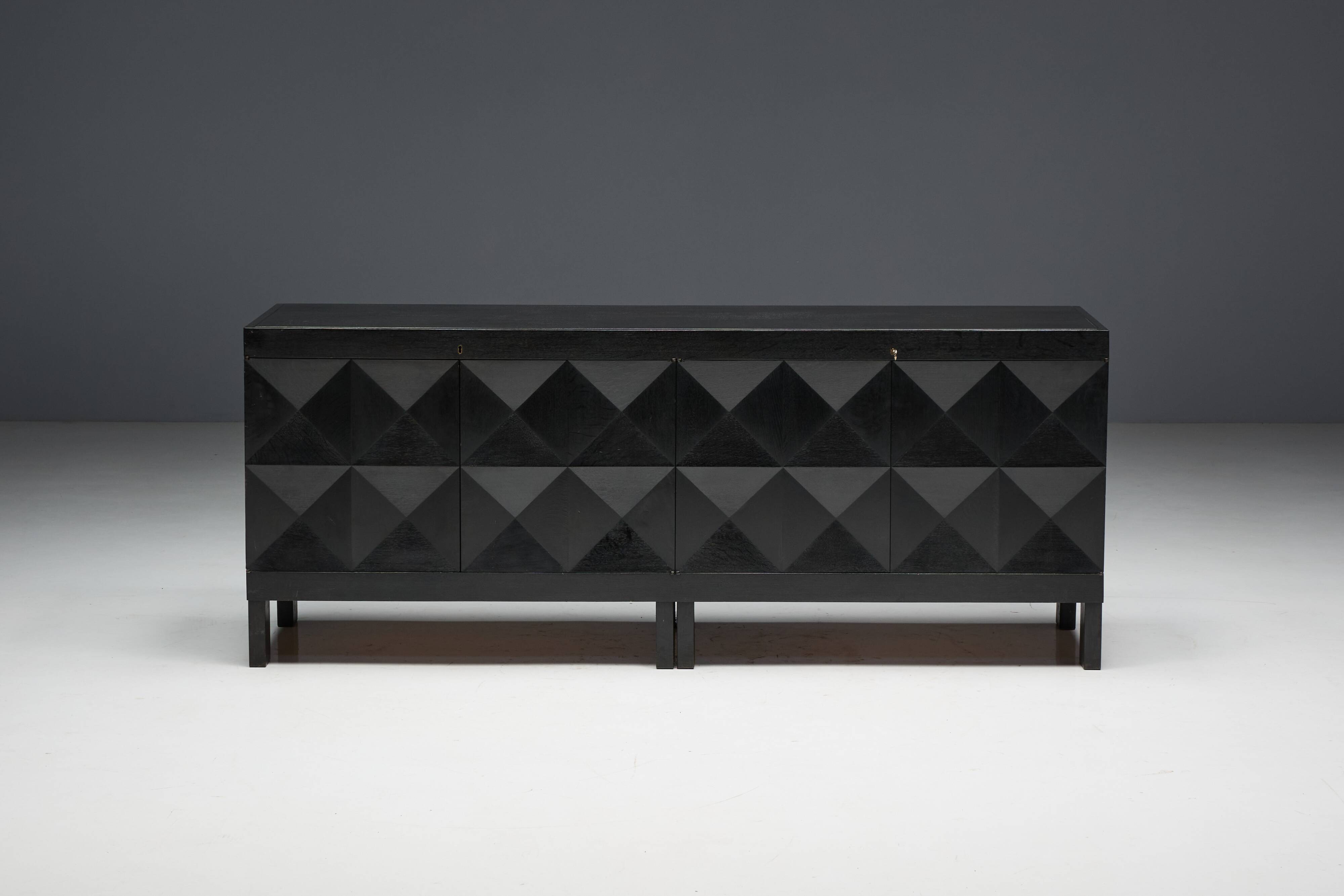 Brutalist De Coene sideboard in stained oak, Belgium, 1970s