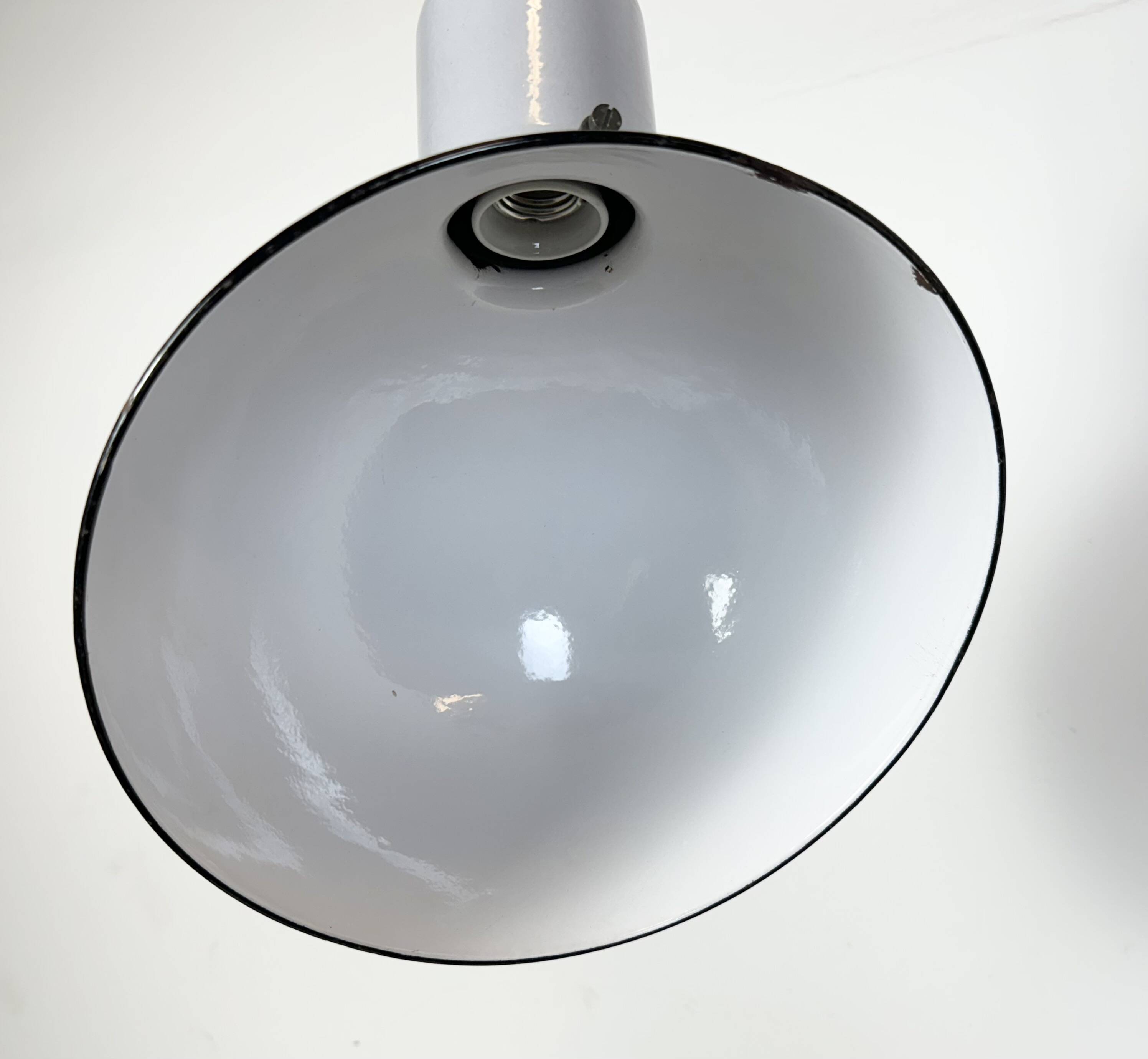 Industrial Grey Enamel Factory Pendant Lamp, 1960s