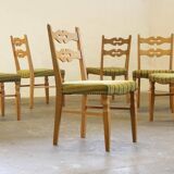 Vintage 1960s brutalist Danish modern oak dining chairs in the style of Henning Kjærnulf
