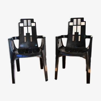 Pair of black and white chairs design P.Paulin for Stamp line Henry Massonet