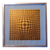Ancien tableau vintage signé Vasarely Vega JG années 60