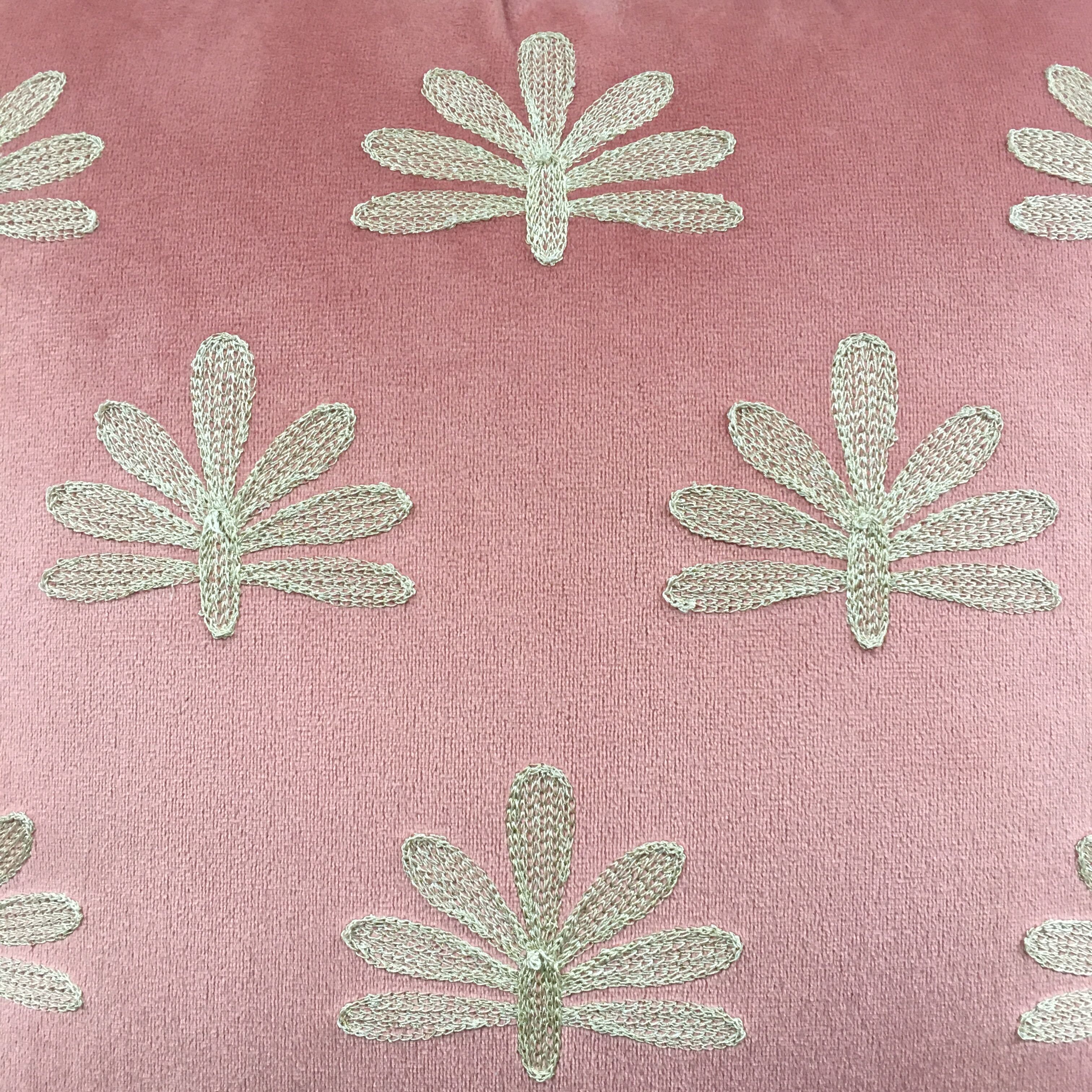 Pink cushion embroidered palm trees