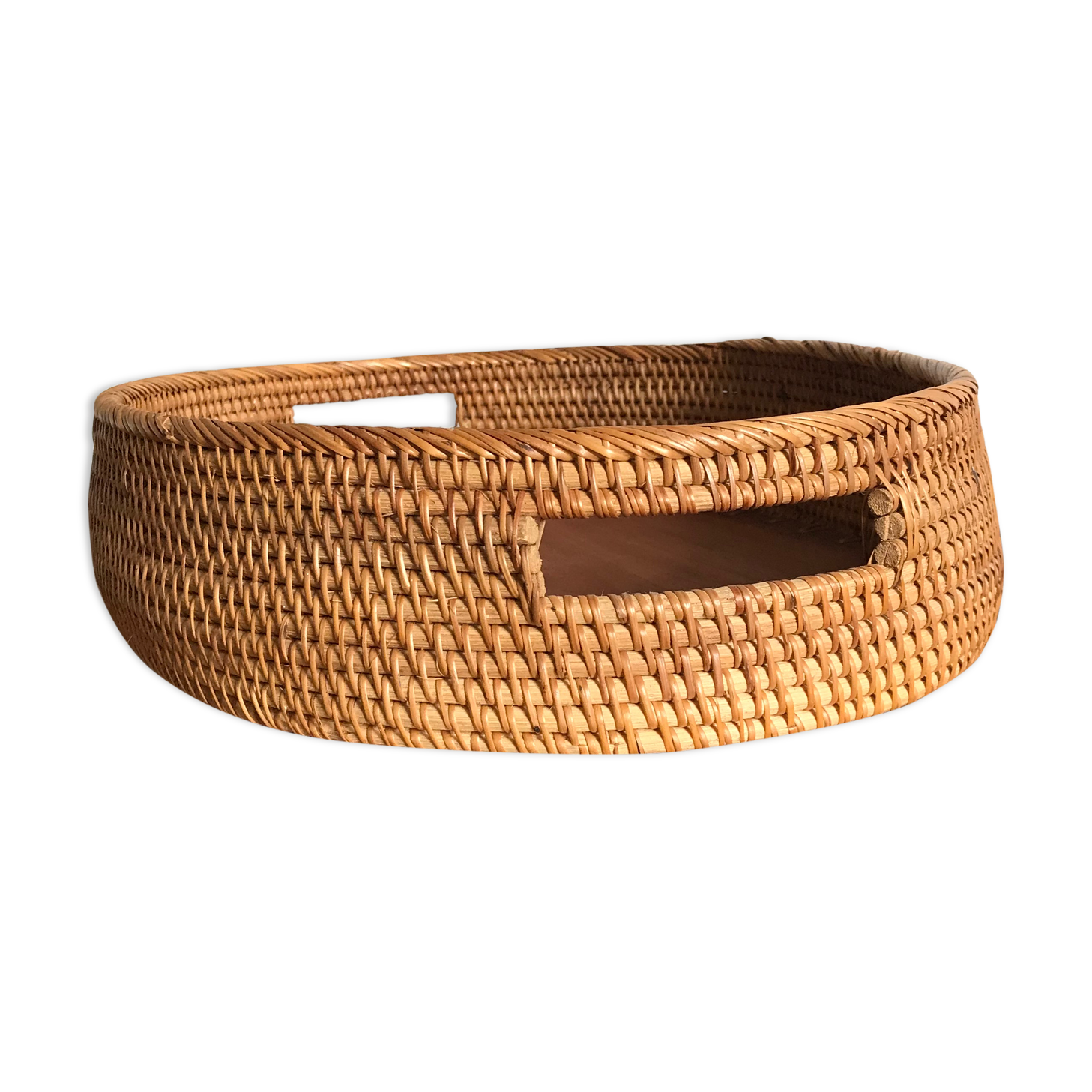 Rattan and wood tray