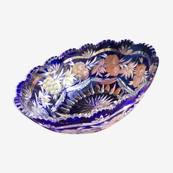 Fruit cup in crystal, hand-cut, cobalt blue