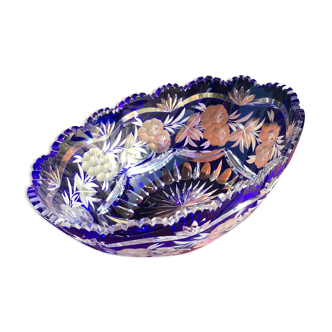 Fruit cup in crystal, hand-cut, cobalt blue