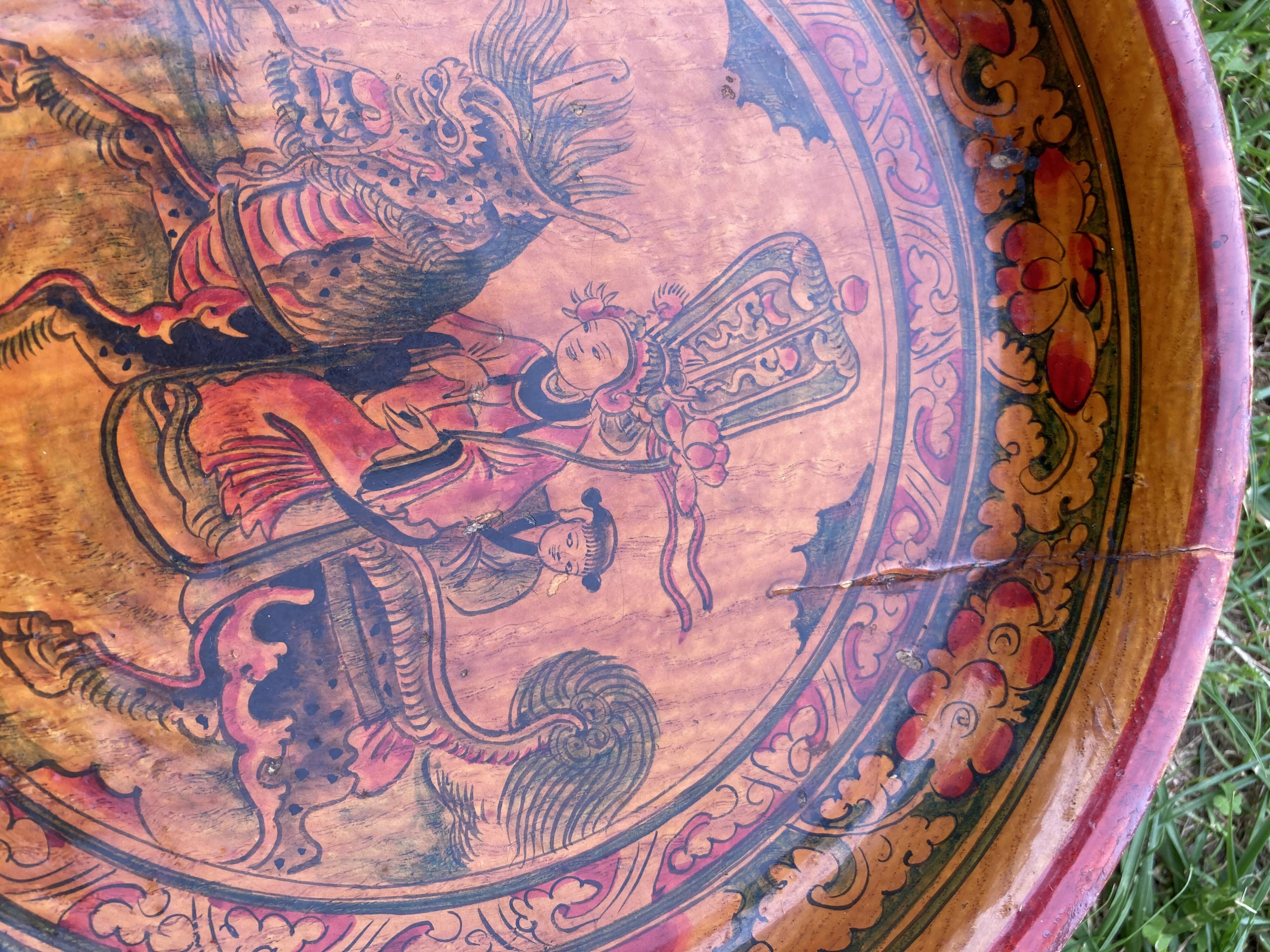 Lot de 3 plats ronds en laque rouge - Chine