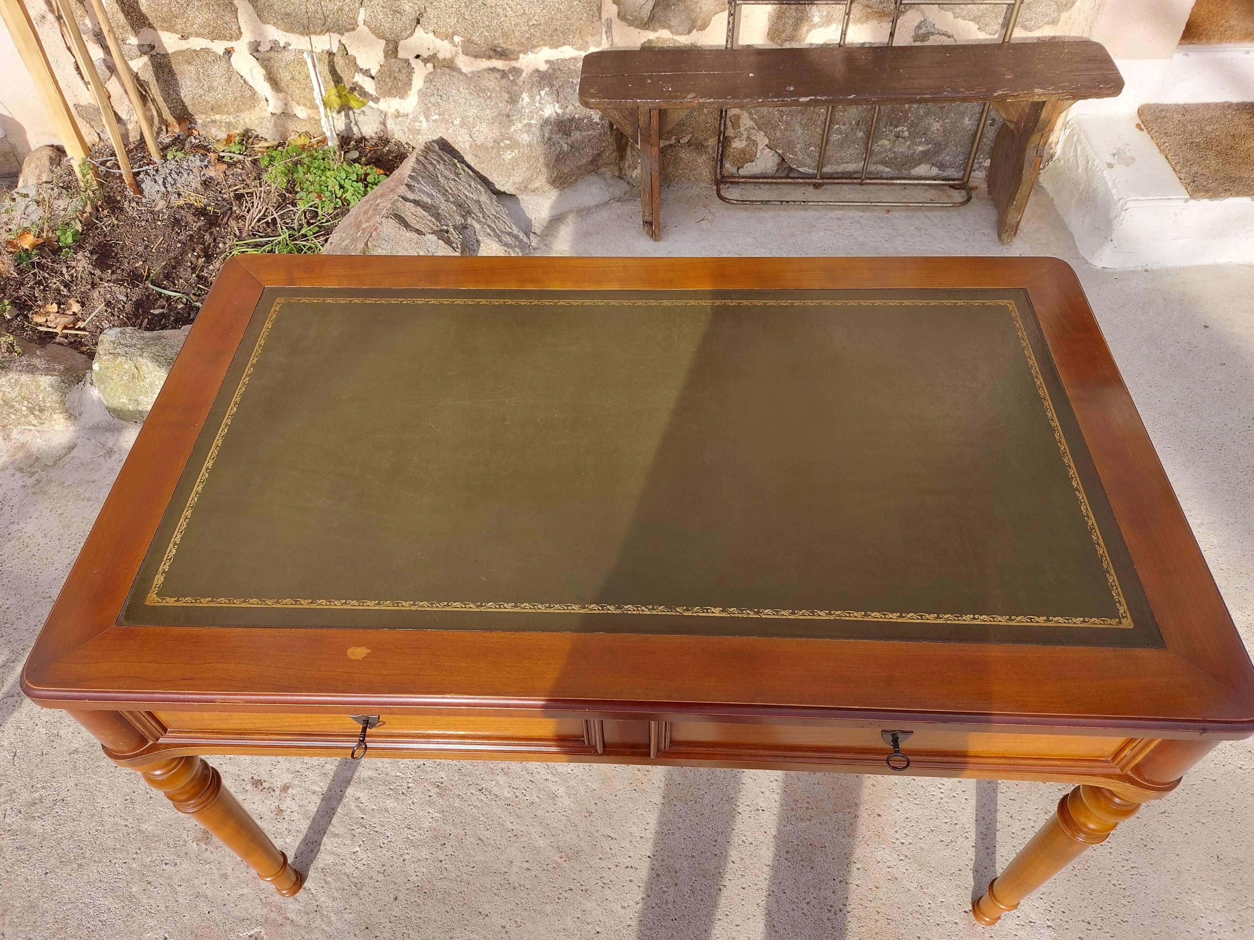 Green leather tray desk