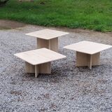 Set of 3 travertine trundle coffee tables from the 70s