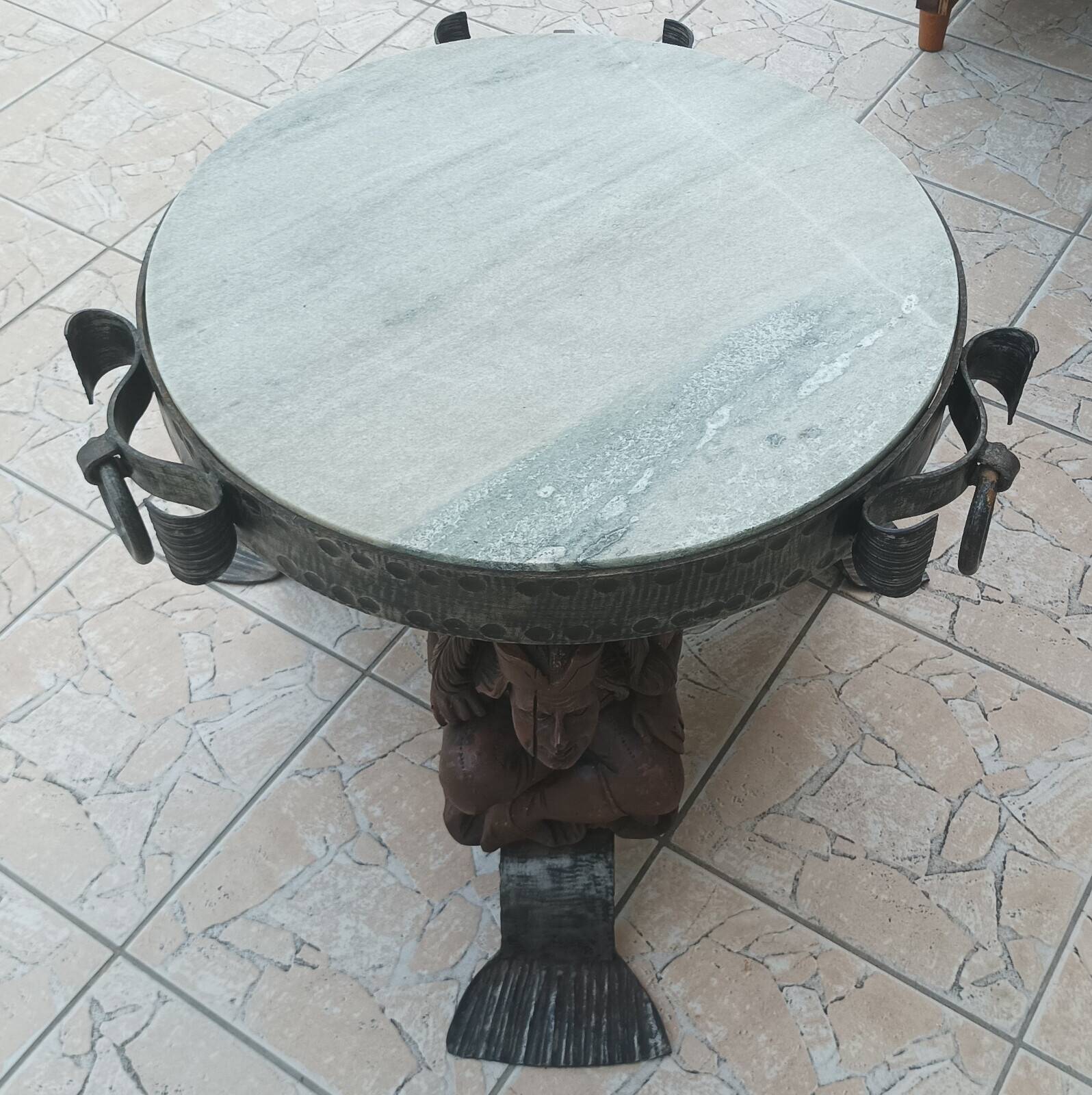 Jean-maurice rothschild (1902-1999) coffee table in wrought iron and marble