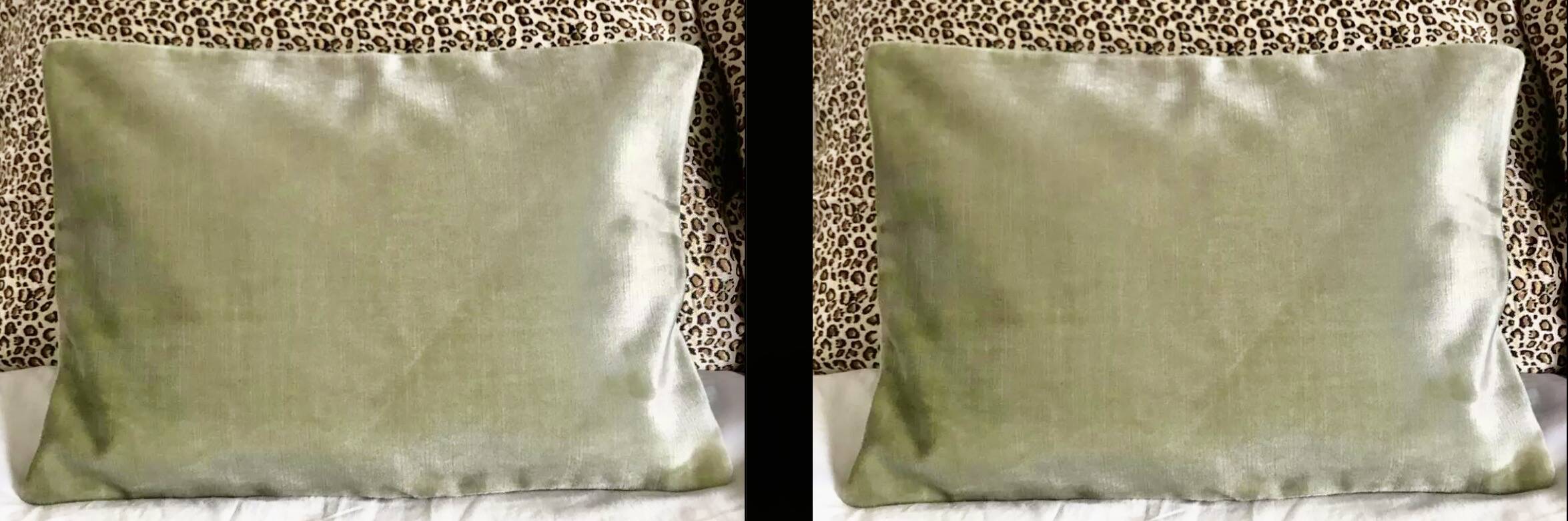 Pair of cushion covers, old velvet and green linen