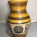 Old Beige Ceramic Vase - Black Drawings - Interior Marron Germany Vintage