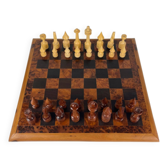 Grand Échiquier vintage artisanal en bois massif 46 cm