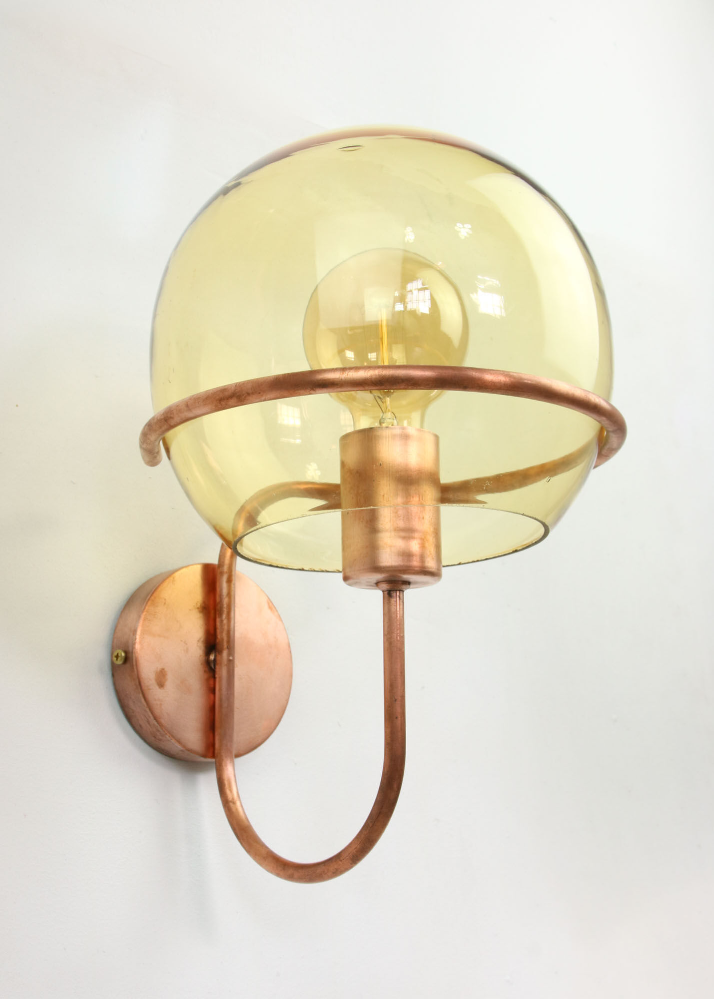 Mid-century Wall Copper & Glass Lamp