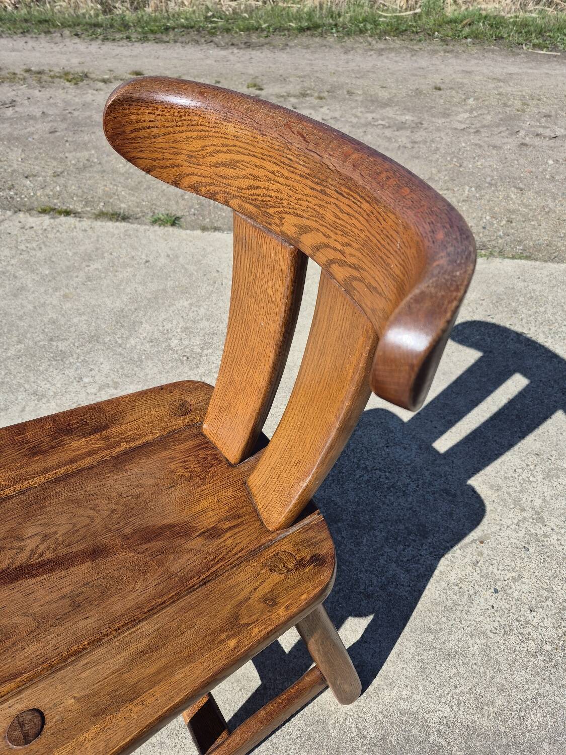 Brutalist set solid oak round dining table 4 chairs Depuydt Belgium