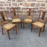 4 chaises noyer cannage Art déco 1930 motif floral French