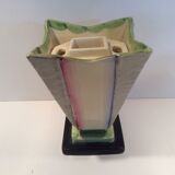 Hand painted art deco vase by Myott and son with flower holder in the centre
