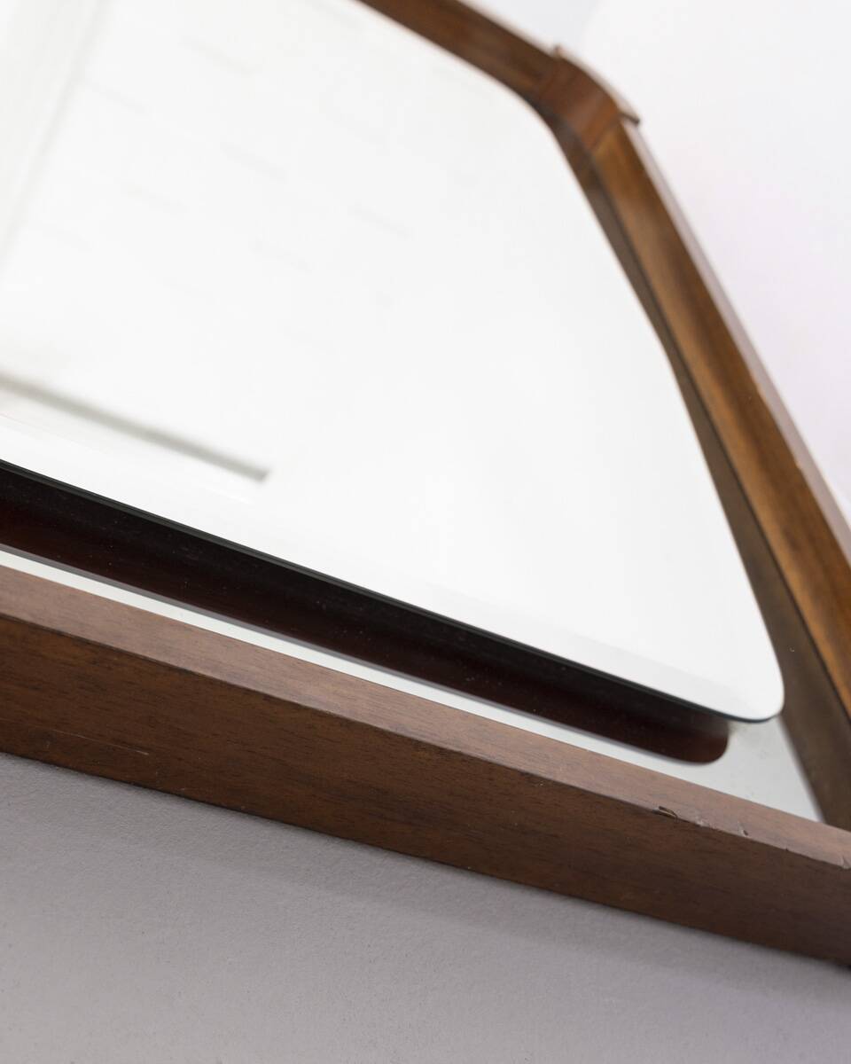 VINTAGE 1960S WALL MIRROR IN WOOD AND SMOKED GLASS, ITALIAN DESIGN