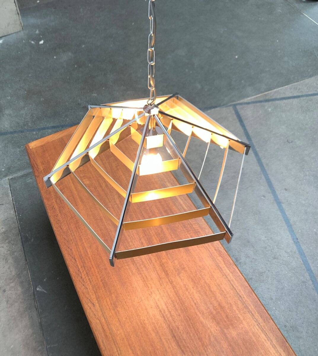 Geometric postmodern vintage pendant lamp, 1980s.