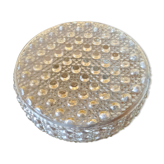 Round vintage wall lamp in transparent molded glass