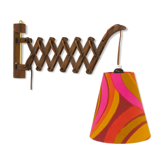 Wall lamp/scissor lamp with new shade from repurposed 1960s printed fabric by Metsovaara . Sweden 19
