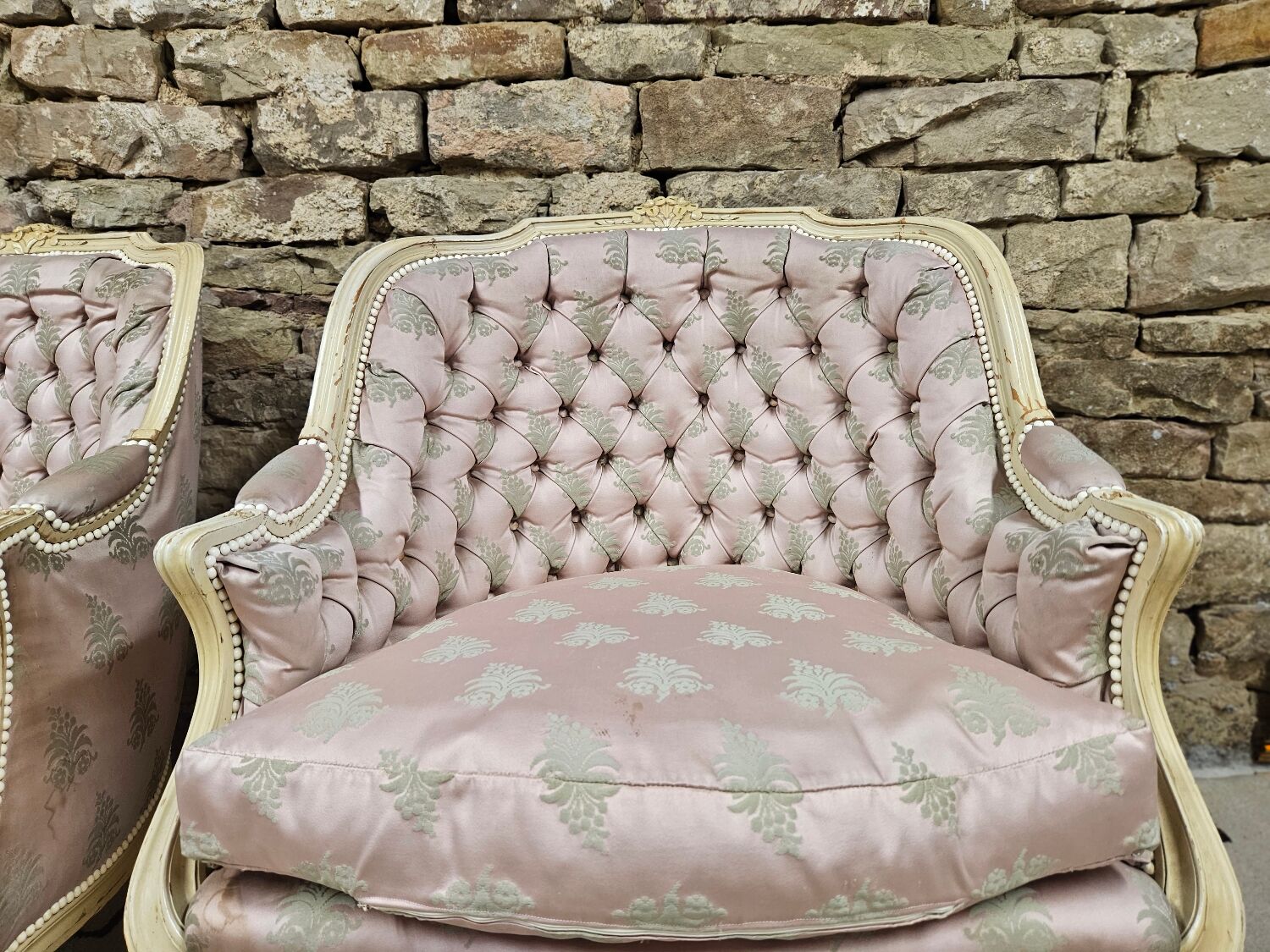 Pair of 1960s silk bergère armchairs