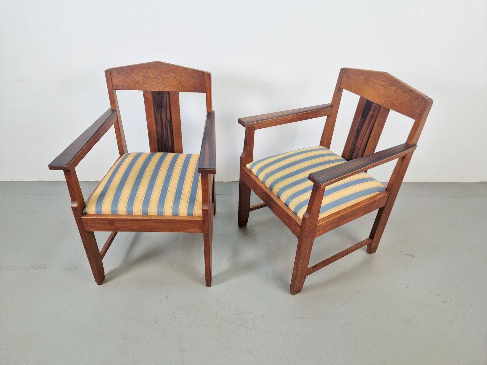 Art Deco Haagse School Armchairs in Oak and Ebony, 1920s, Set of 2