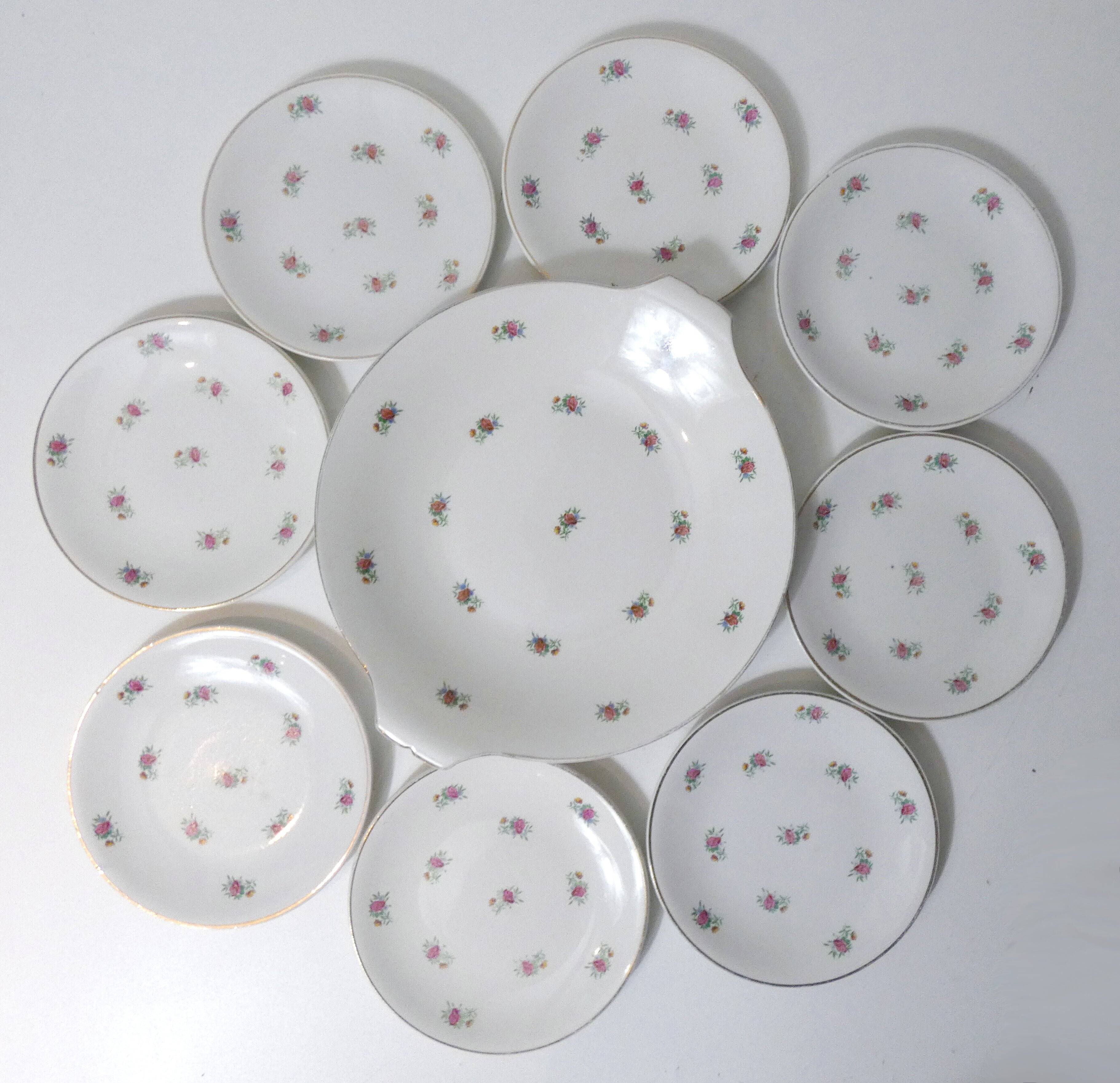 antique dessert service Lunéville 8 plates + 1 cake dish