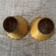 Pair of small old orange lampshades with trimmings