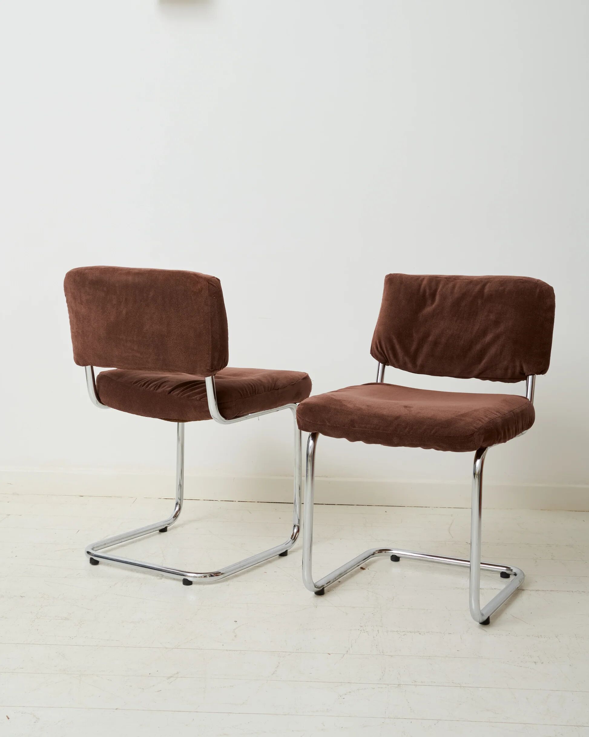Pair of chrome and velvet chairs, Roche Bobois, 1970s