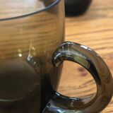 Lot coffee cups in smoked brown glass 70s, rounded shape, beautiful handcrafted.
