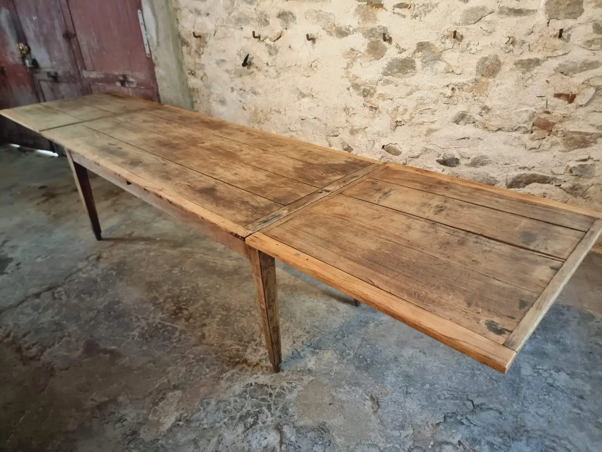 19th Century French Farmhouse Table in Chestnut Wood, Extendable to 365cm, Rustic Dining or Work Table