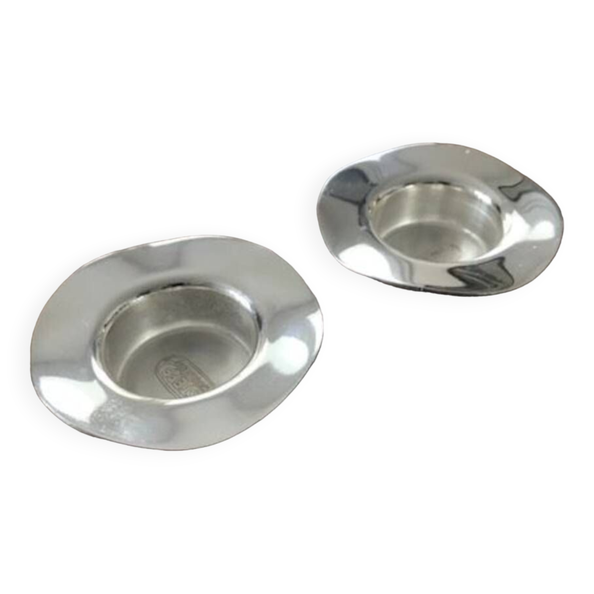 Pair of round candlesticks in silver metal, Danish design