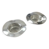 Paire de bougeoirs ronds en métal argenté design Danois