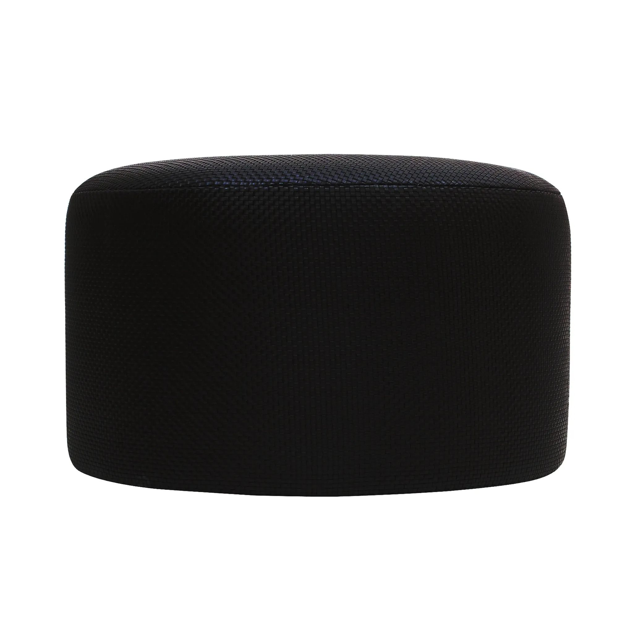Contemporary Upholstered In Black Braided Lambskin Circular Pouff
