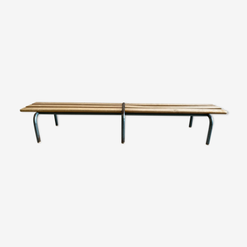 Vintage kindergarten bench wood and lacquered metal