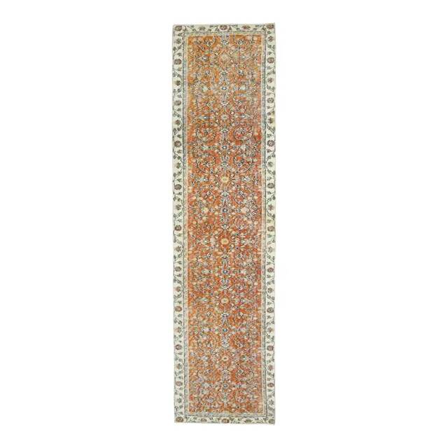 Vintage Turkish Oushak Handmade Wool Cotton Orange Runner 80x318