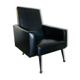 Fauteuil simili cuir noir 1970