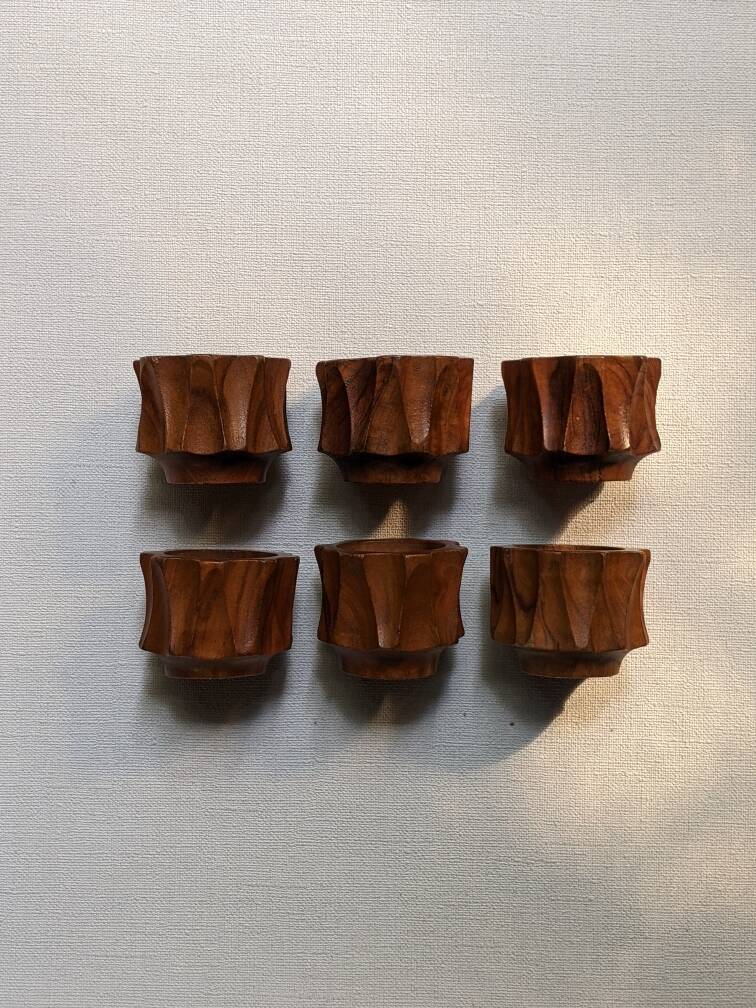 Hand-carved olive wood egg cups, country decor