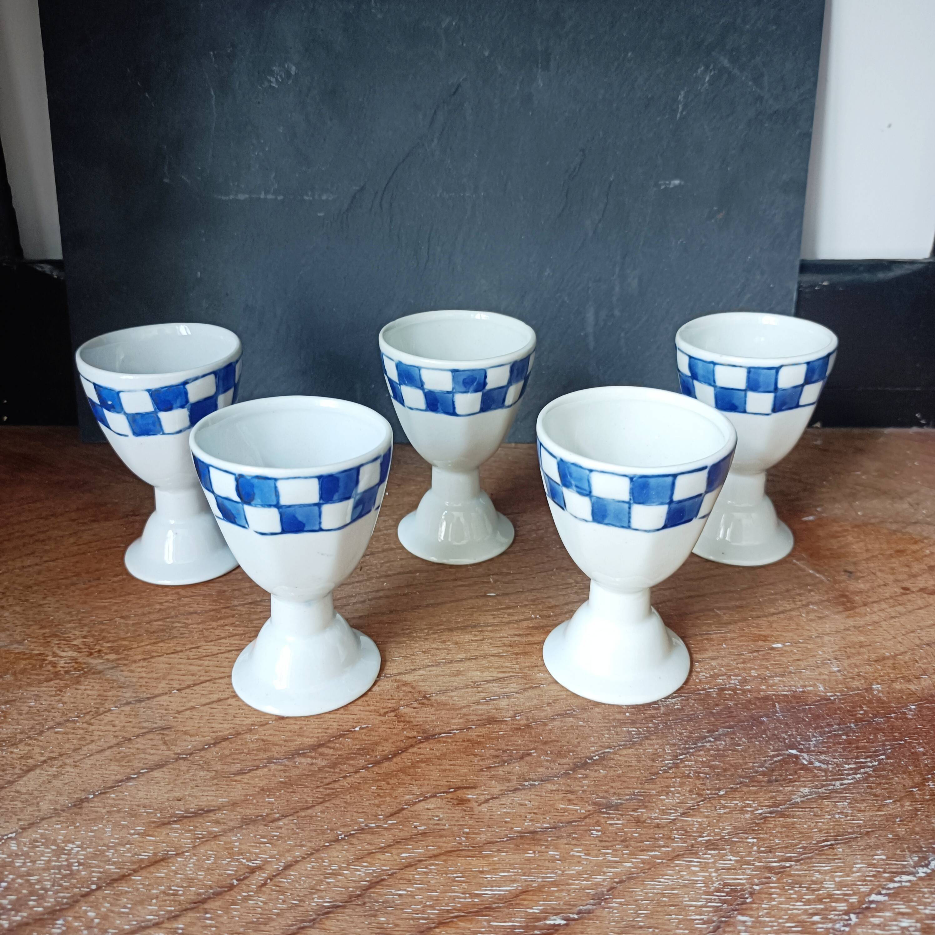 Set of 5 large earthenware egg coquetiers