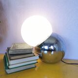 Lamp molecule, two balls, globe in opaline and stainless steel, 1970