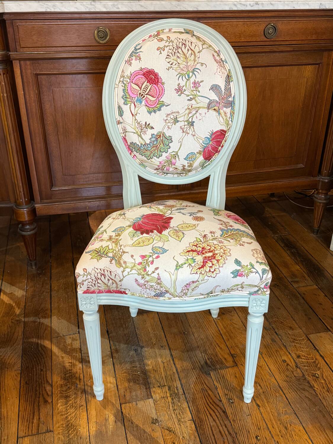 Louis XVI style medallion chair – traditional upholstery