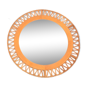 Wicker wall mirror, Denmark, 1970s 49cm