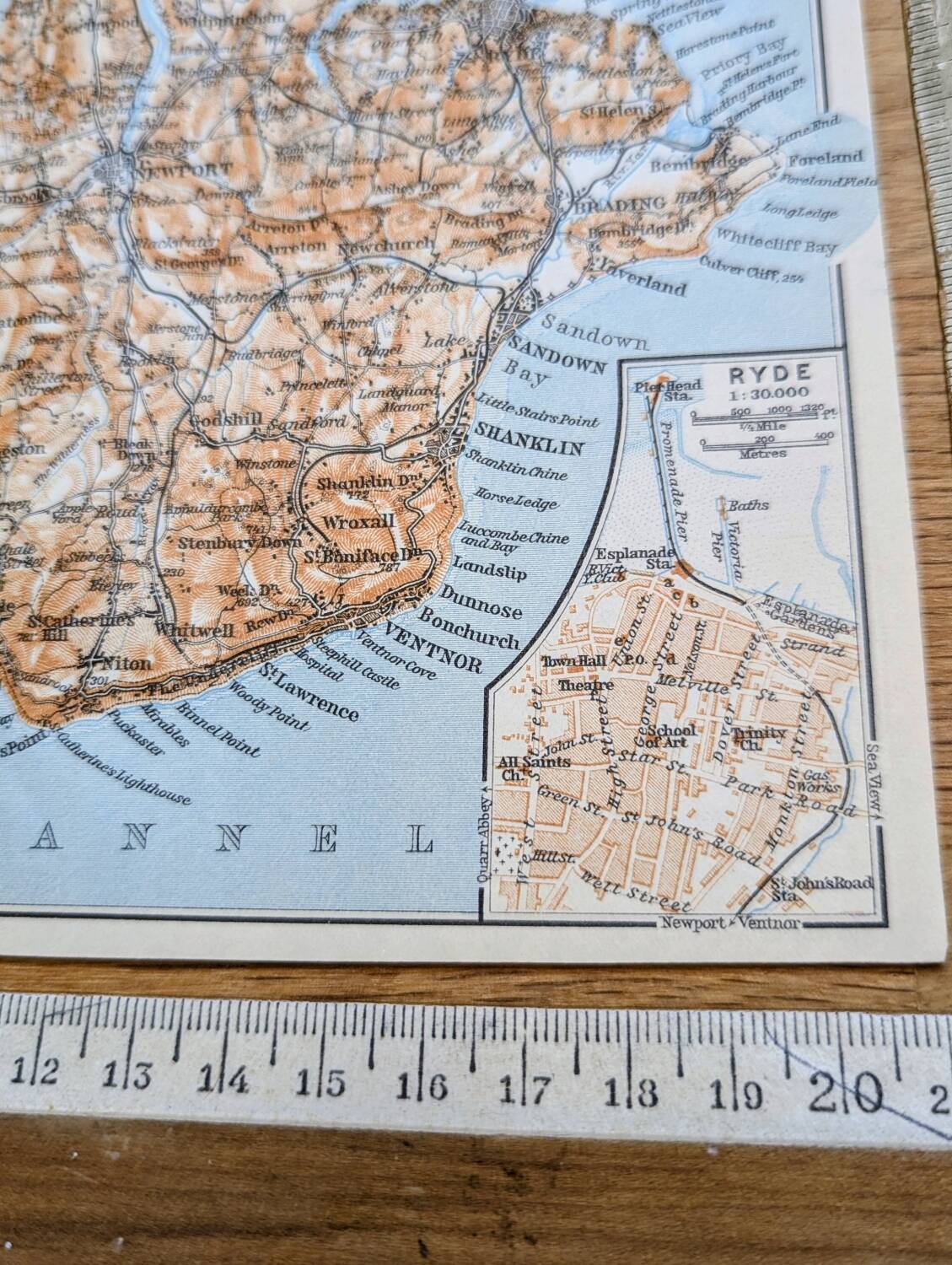 Île de Wight, Angleterre, plan original imprimé en 1913.
