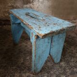 Brocante wooden bench stool etagere light blue