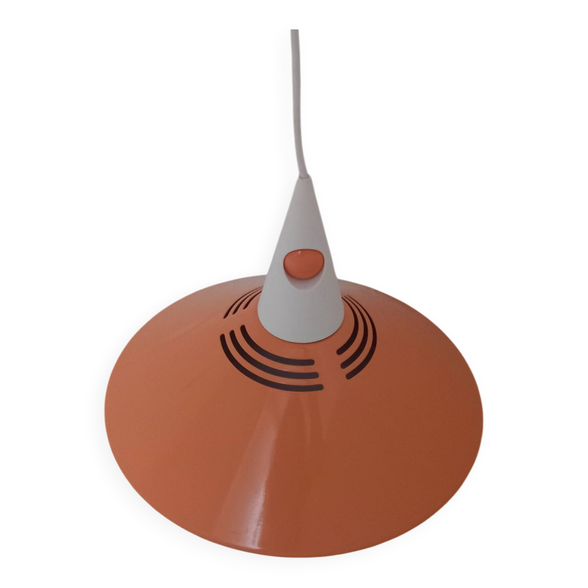 Vintage metal orange pendant light in Memphis style – 1980s