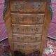Chiffonier ou semainier style Louis XV, marqueté et marbre