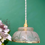 Vintage pendant lamp shade in white and gold frosted glass