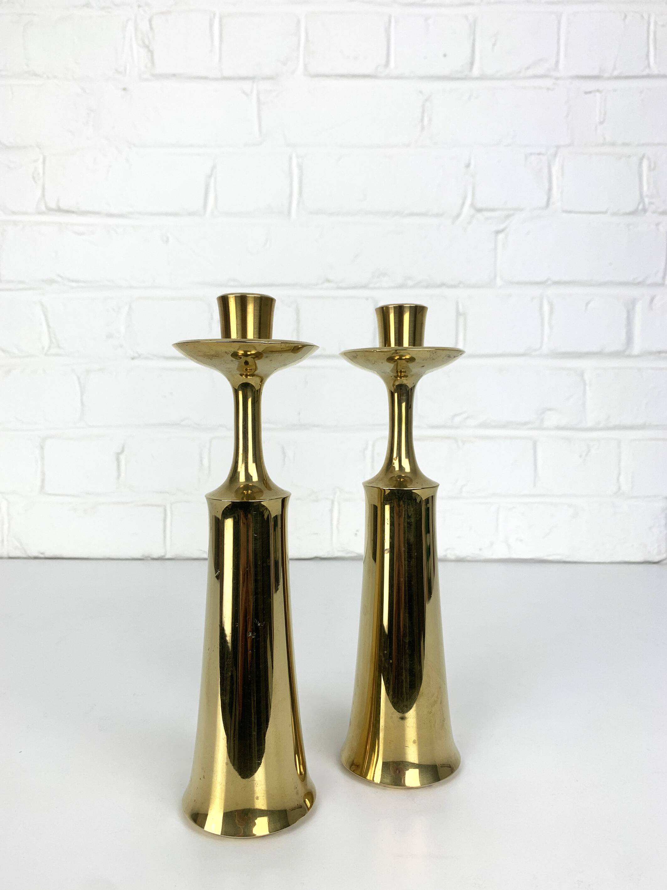 Pair of Scandinavian brass candle holders Jens Harald Quistgaard Dansk Design Denmark 1960-70