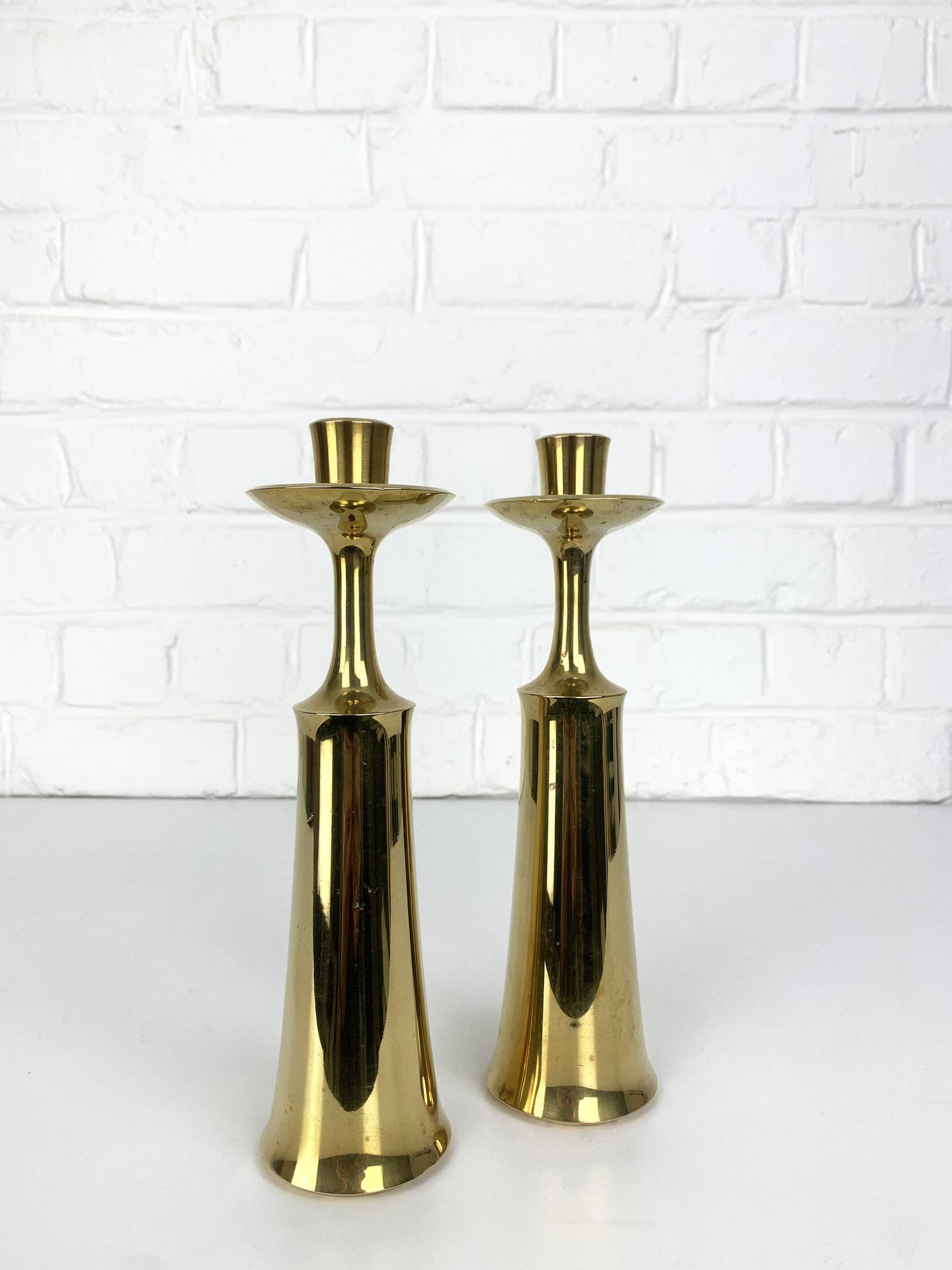 Pair of Scandinavian brass candle holders Jens Harald Quistgaard Dansk Design Denmark 1960-70